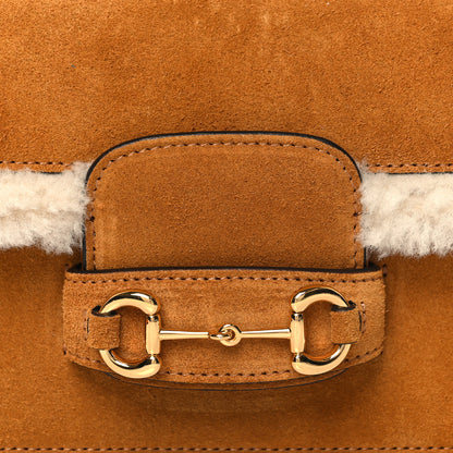 Gucci Suede Shearling Horsebit Mini 1955 Shoulder Bag Honey Beige Milk 9 of 11
