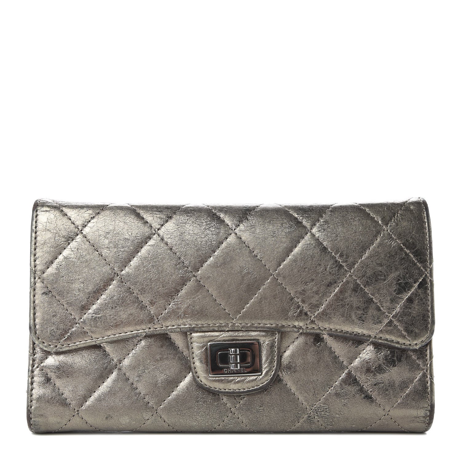 Chanel Metallic Aged Calfskin Quilted Reissue Long Flap Wallet Dark Silver 1 of 7