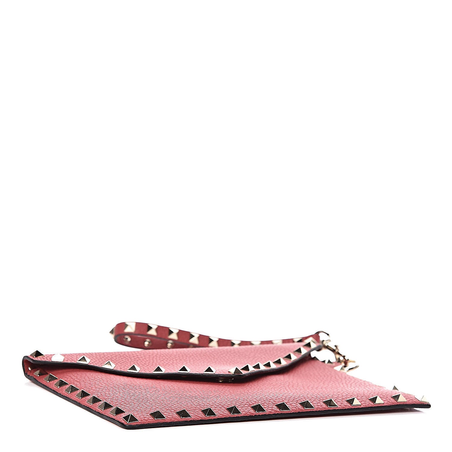 Valentino Garavani Pebbled Calfskin Medium Rockstud Envelope Flat Wristlet Pouch Red 4 of 7