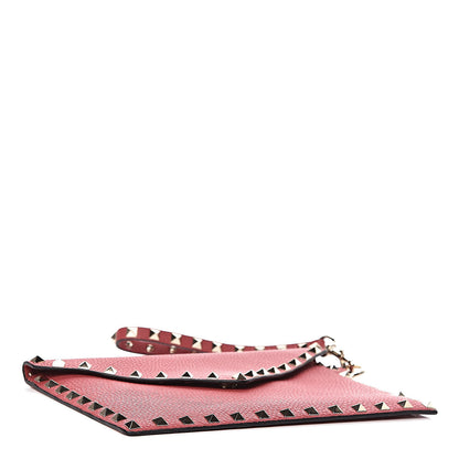 Valentino Garavani Pebbled Calfskin Medium Rockstud Envelope Flat Wristlet Pouch Red 4 of 7