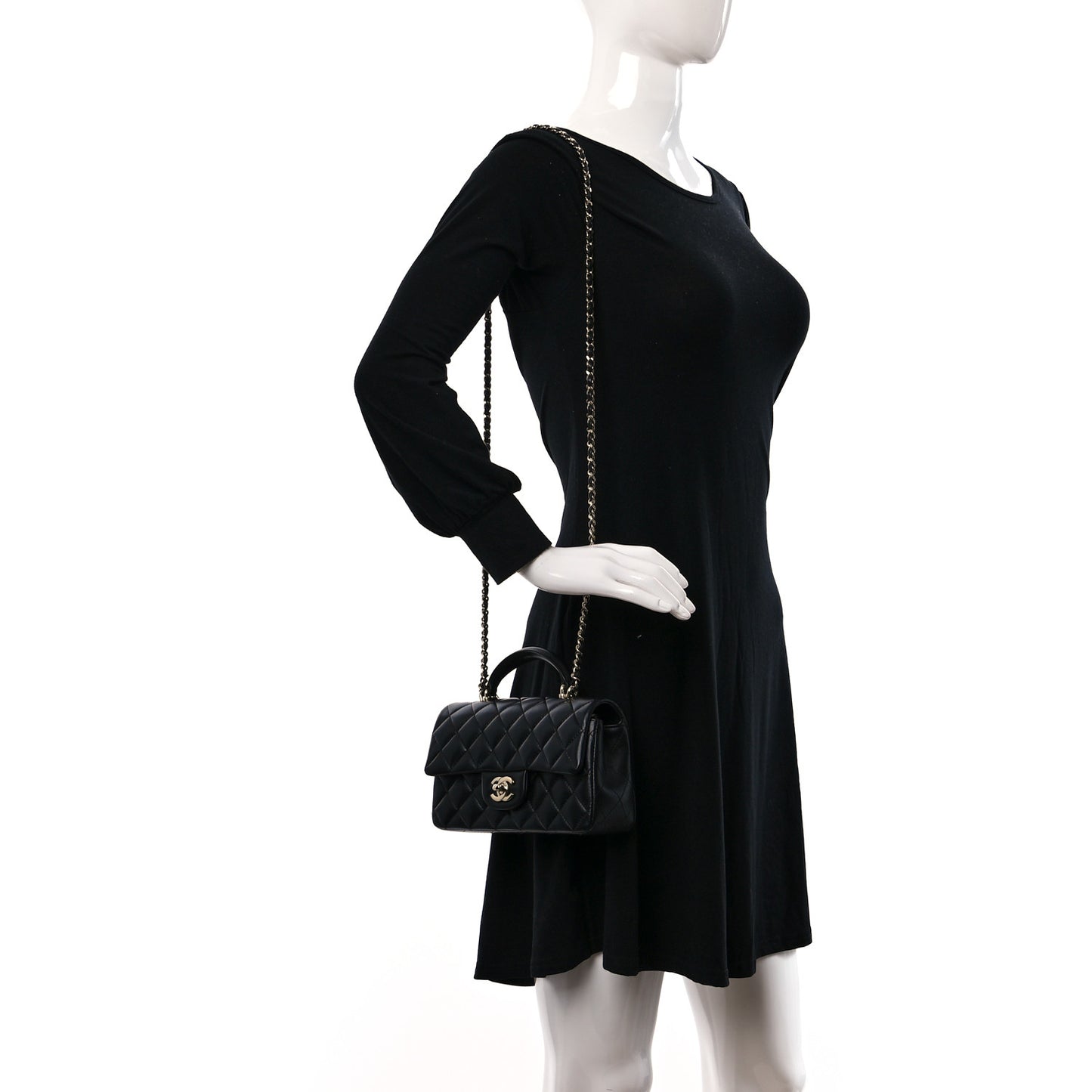 Lambskin Quilted Mini Top Handle Rectangular Flap Black