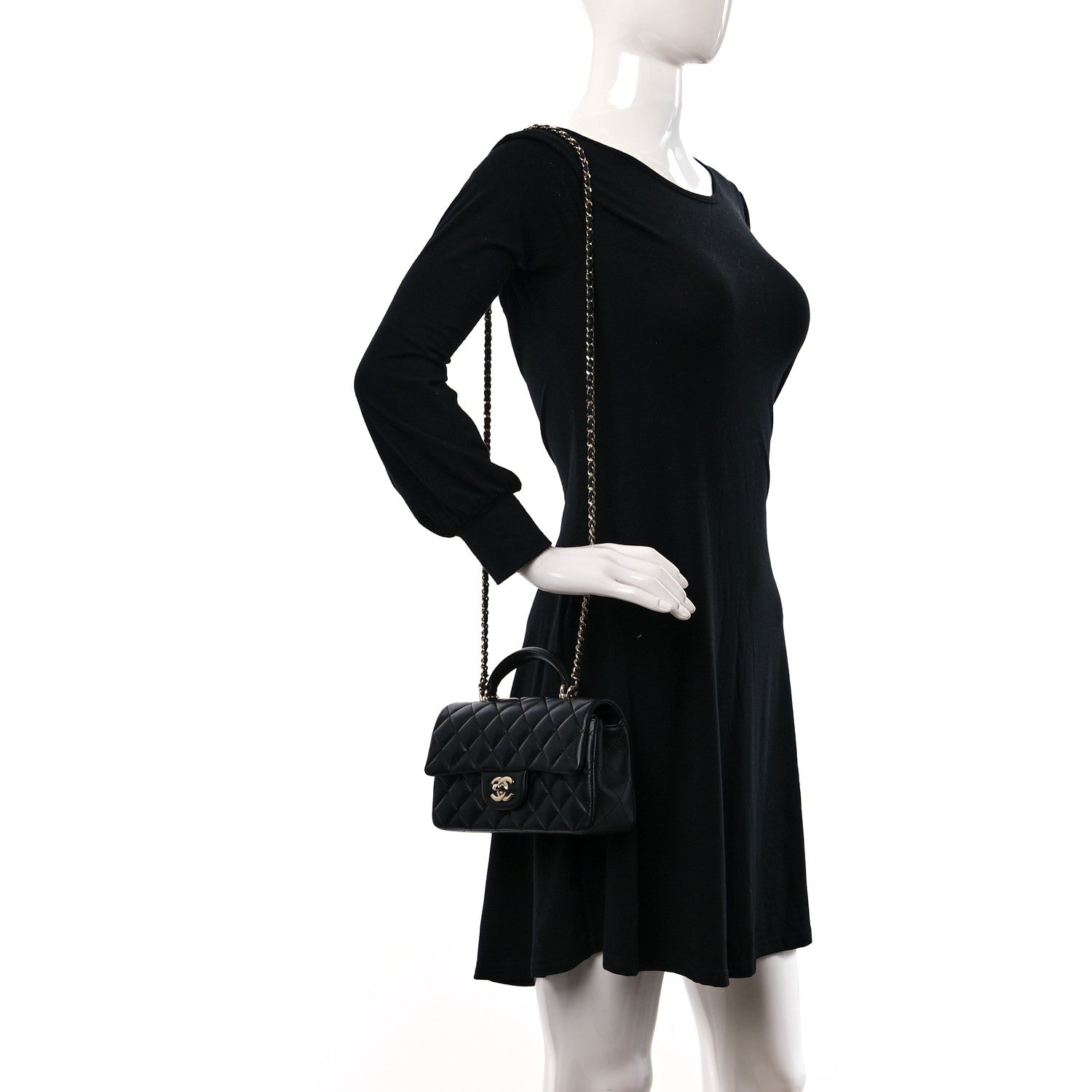 Chanel Lambskin Quilted Mini Top Handle Rectangular Flap Black 2 of 10