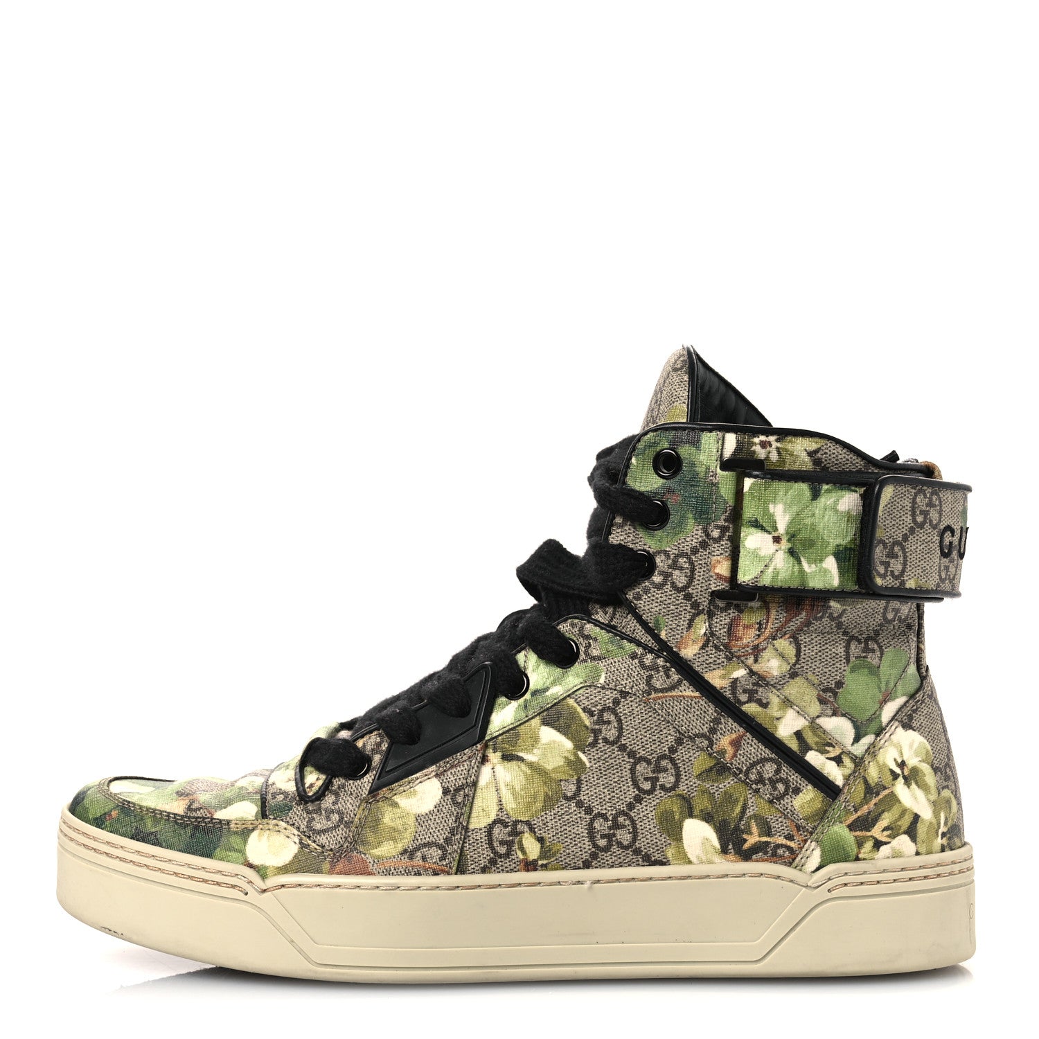 Gucci GG Monogram Blooms Web High Top Sneakers 8 Beige Green 1 of 12