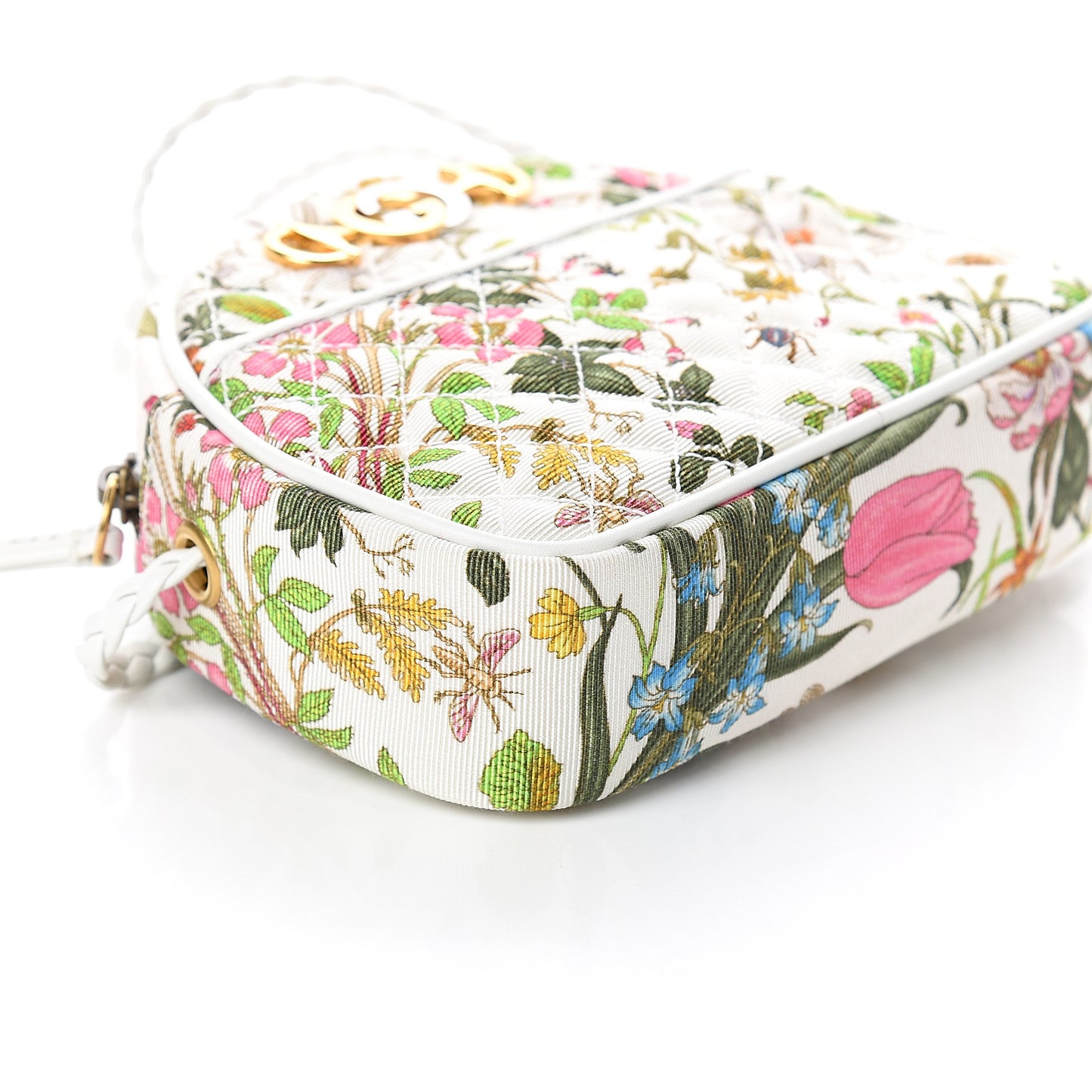 Canvas Flora Floral Trapuntata Mini Zumi Dome Shoulder Bag White