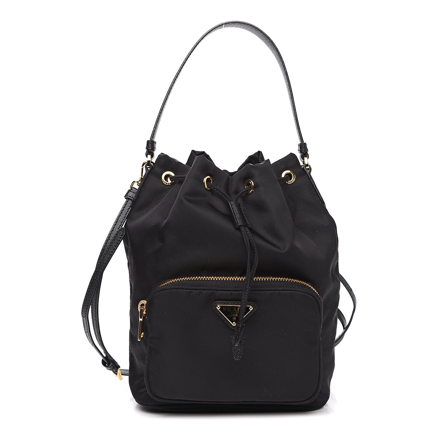 Saffiano Tessuto Nylon Mini Bucket Crossbody Bag Black
