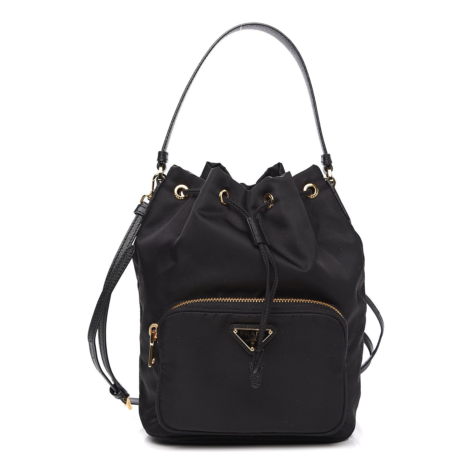 Prada Saffiano Tessuto Nylon Mini Bucket Crossbody Bag Black 1 of 9