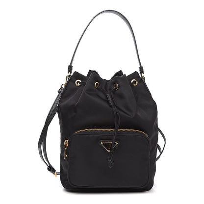 Prada Saffiano Tessuto Nylon Mini Bucket Crossbody Bag Black 1 of 9