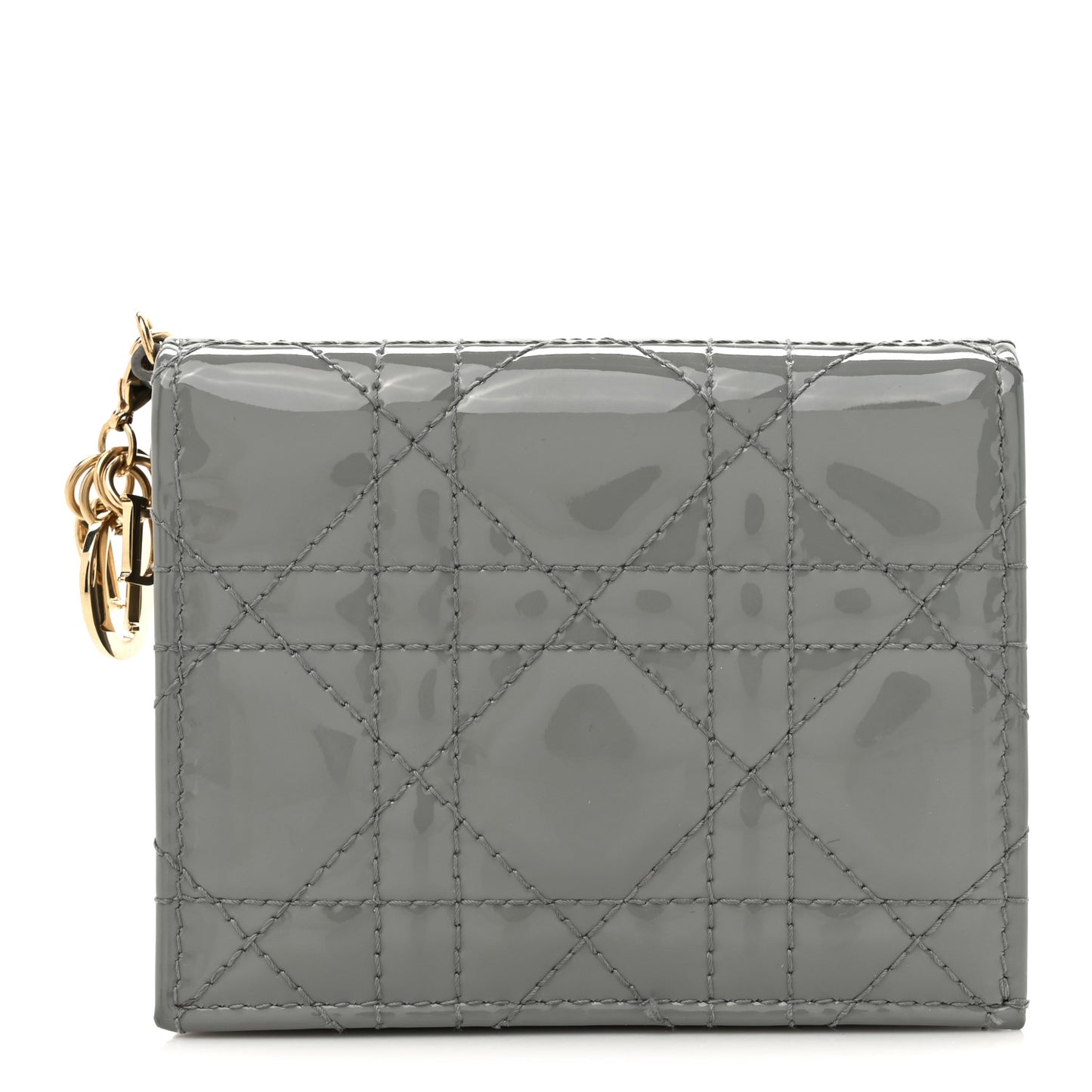 Patent Cannage Mini Lady Dior Wallet Grey