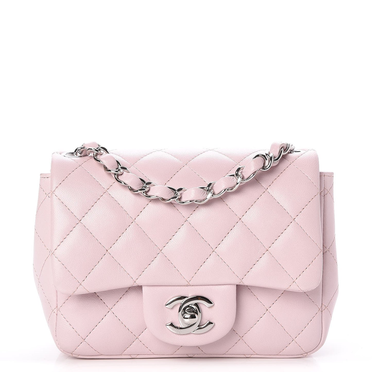 Lambskin Quilted Mini Square Flap Light Pink