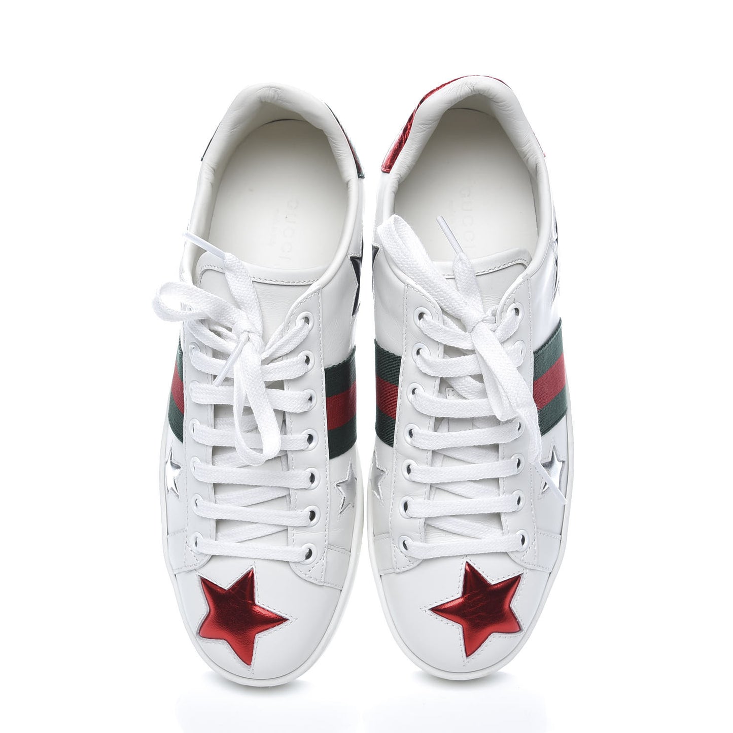 Calfskin Ayers Web Star Embroidered Womens Ace Sneakers 37.5 White Multi