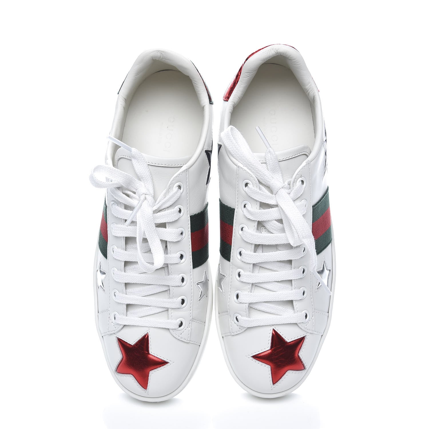 Gucci Calfskin Ayers Web Star Embroidered Womens Ace Sneakers 37.5 White Multi 5 of 11