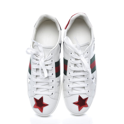 Gucci Calfskin Ayers Web Star Embroidered Womens Ace Sneakers 37.5 White Multi 5 of 11