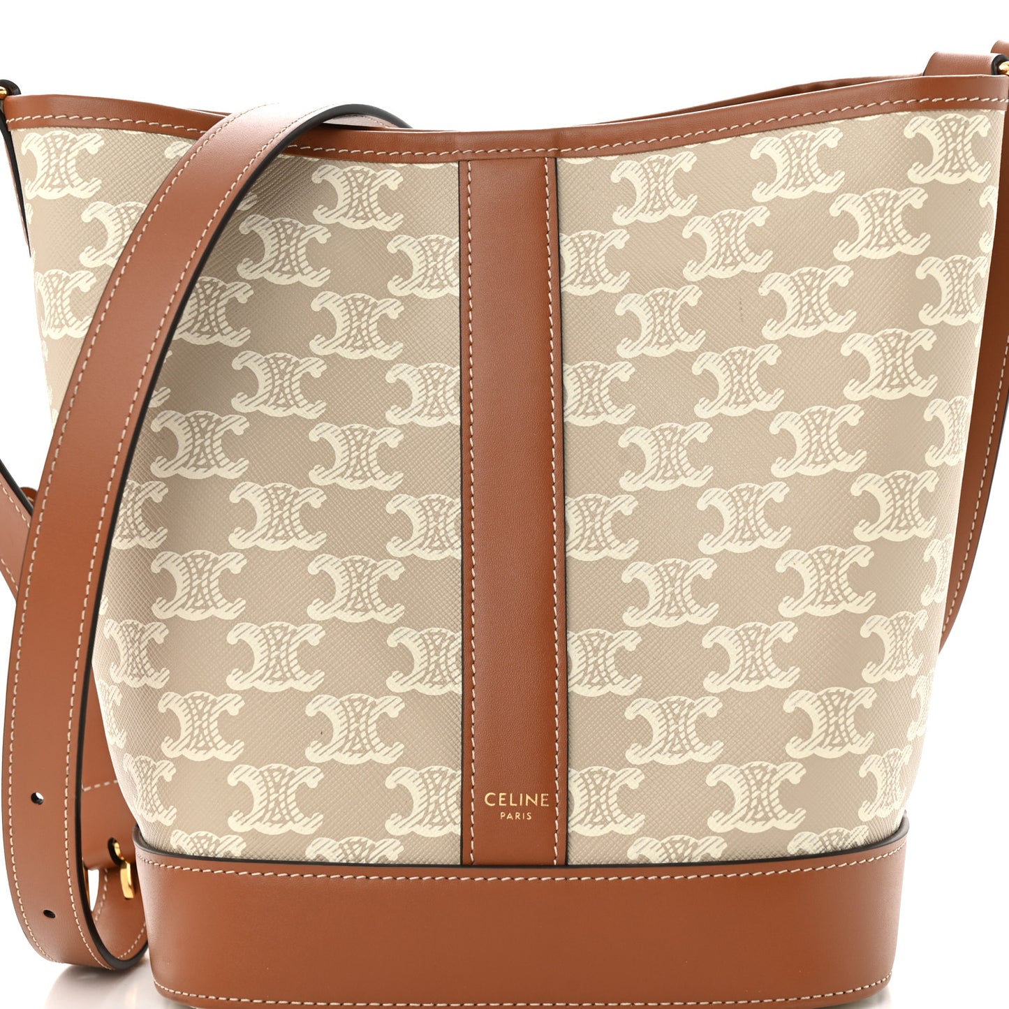 Triomphe Canvas Calfskin Small Bucket Bag Grege