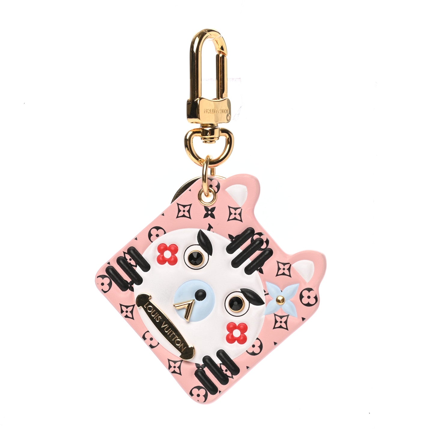 Monogram Fun Face Cat Bag Charm Rose Pale
