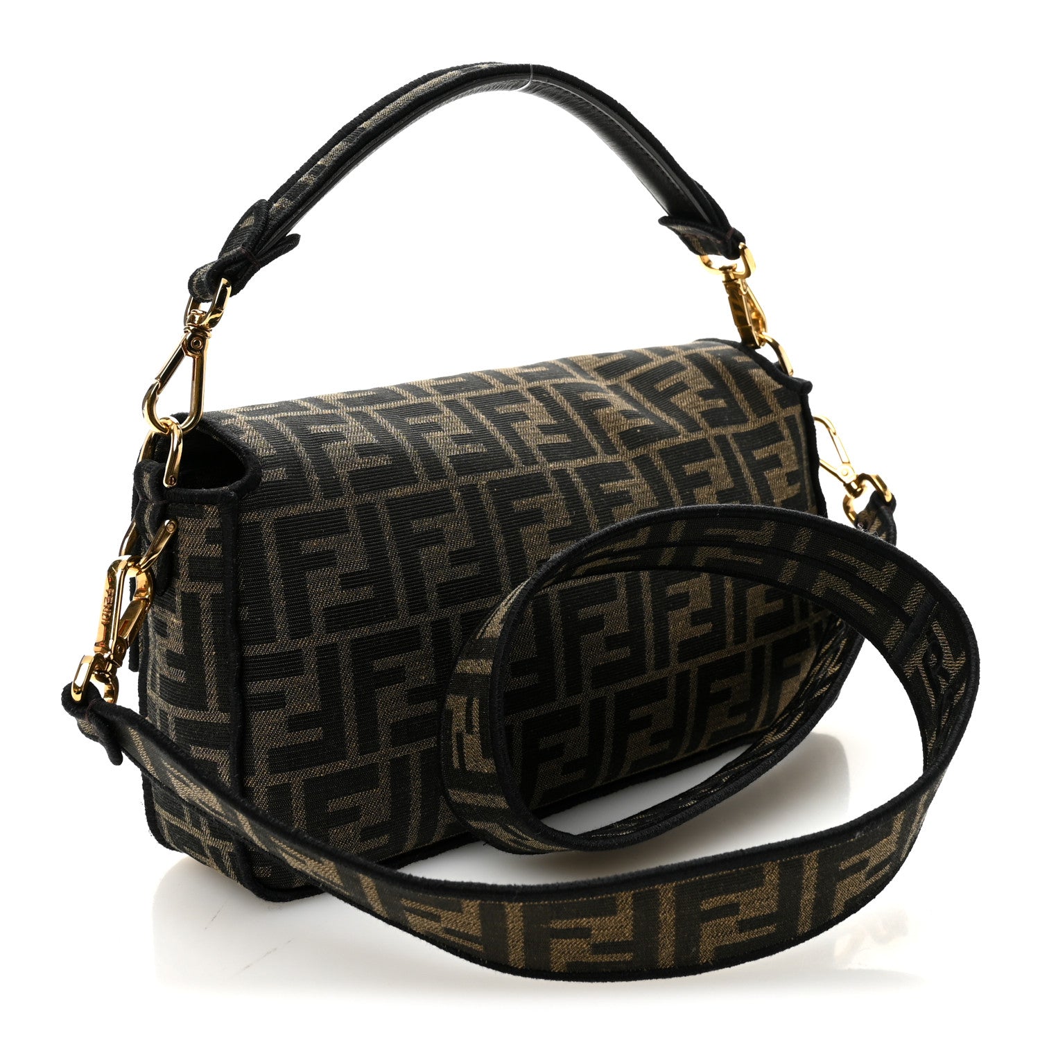 Fendi Fabric Jacquard FF 1974 Medium Baguette Tobacco Moro Black 3 of 11
