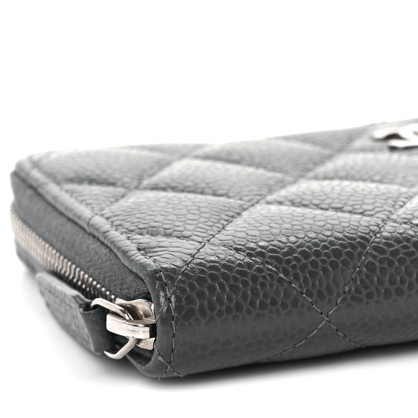 Caviar Quilted Medium Zip Around Wallet Dark Charcoal