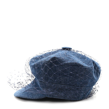 Christian Dior Cotton Denim Arty Beret Cap With Veil 58 Blue 4 of 8
