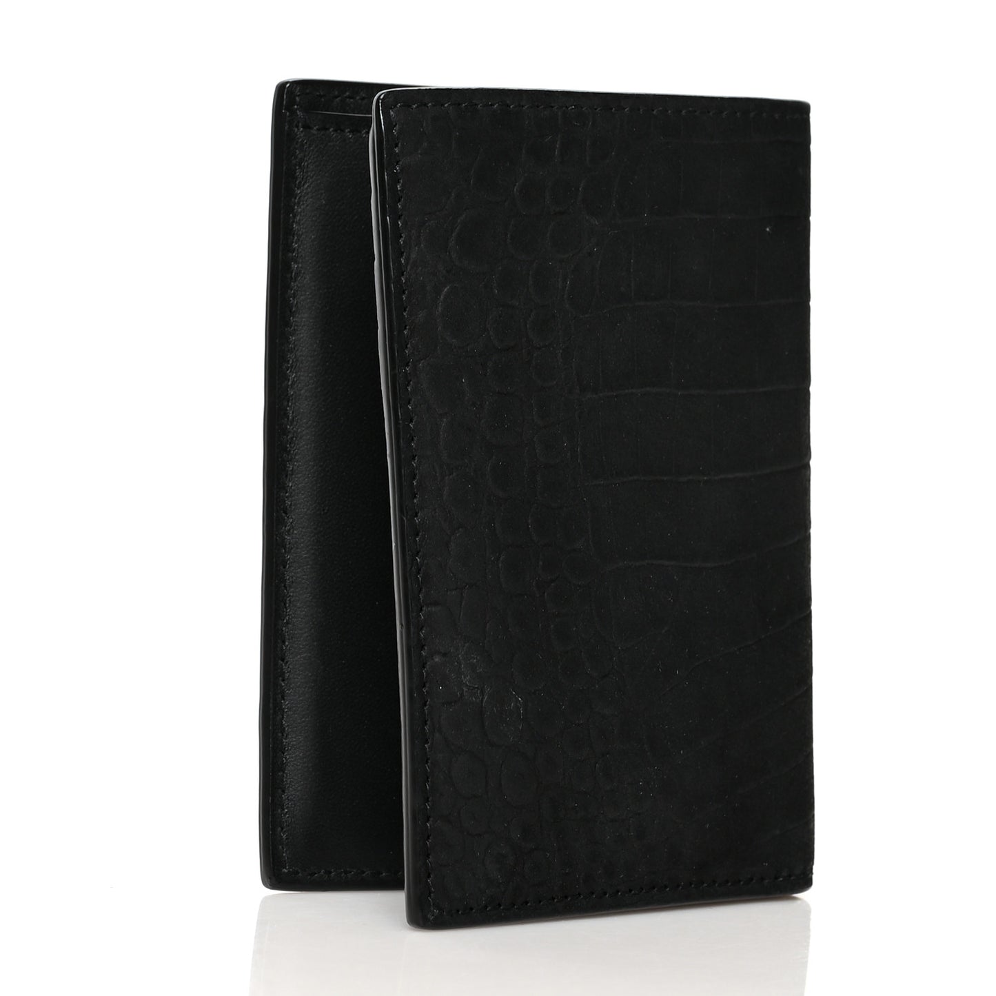 Calfskin Crocodile Embossed Monogram Credit Card Wallet Black