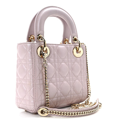 Christian Dior Metallic Lambskin Cannage Mini Lady Dior Lotus 3 of 15