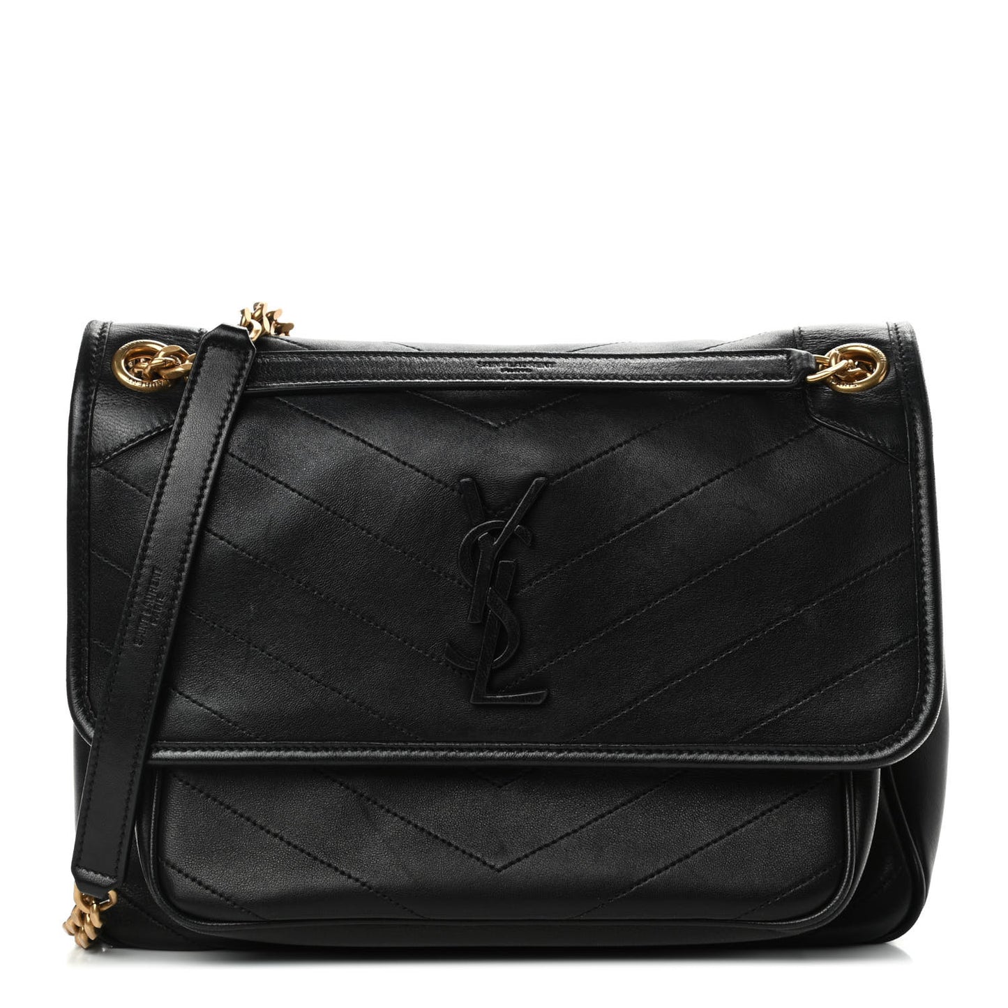 Lambskin Matelasse Monogram Medium Niki Chain Satchel Black