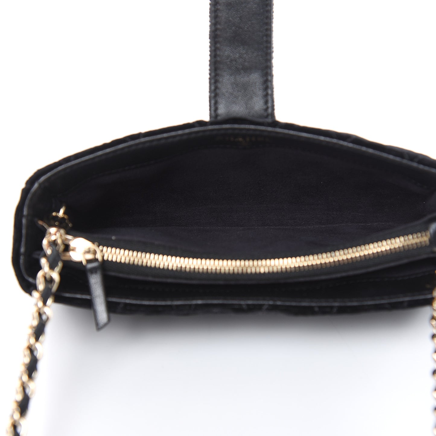 Velvet Quilted Small Clutch With Chain Black