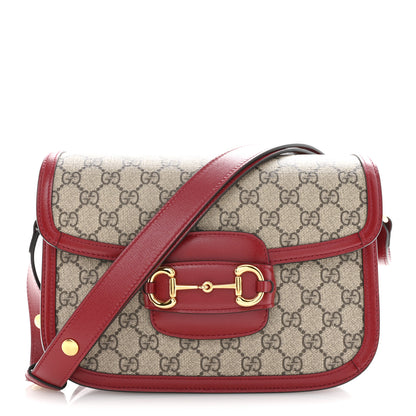 Gucci GG Supreme Monogram Azalea Calfskin Horsebit 1955 Shoulder Bag Beige Ebony New Cherry Red 1 of 10