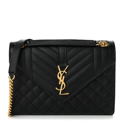 Saint Laurent Grain De Poudre Textured Mixed Matelasse Triquilt Medium Monogram Satchel Black 1 of 10