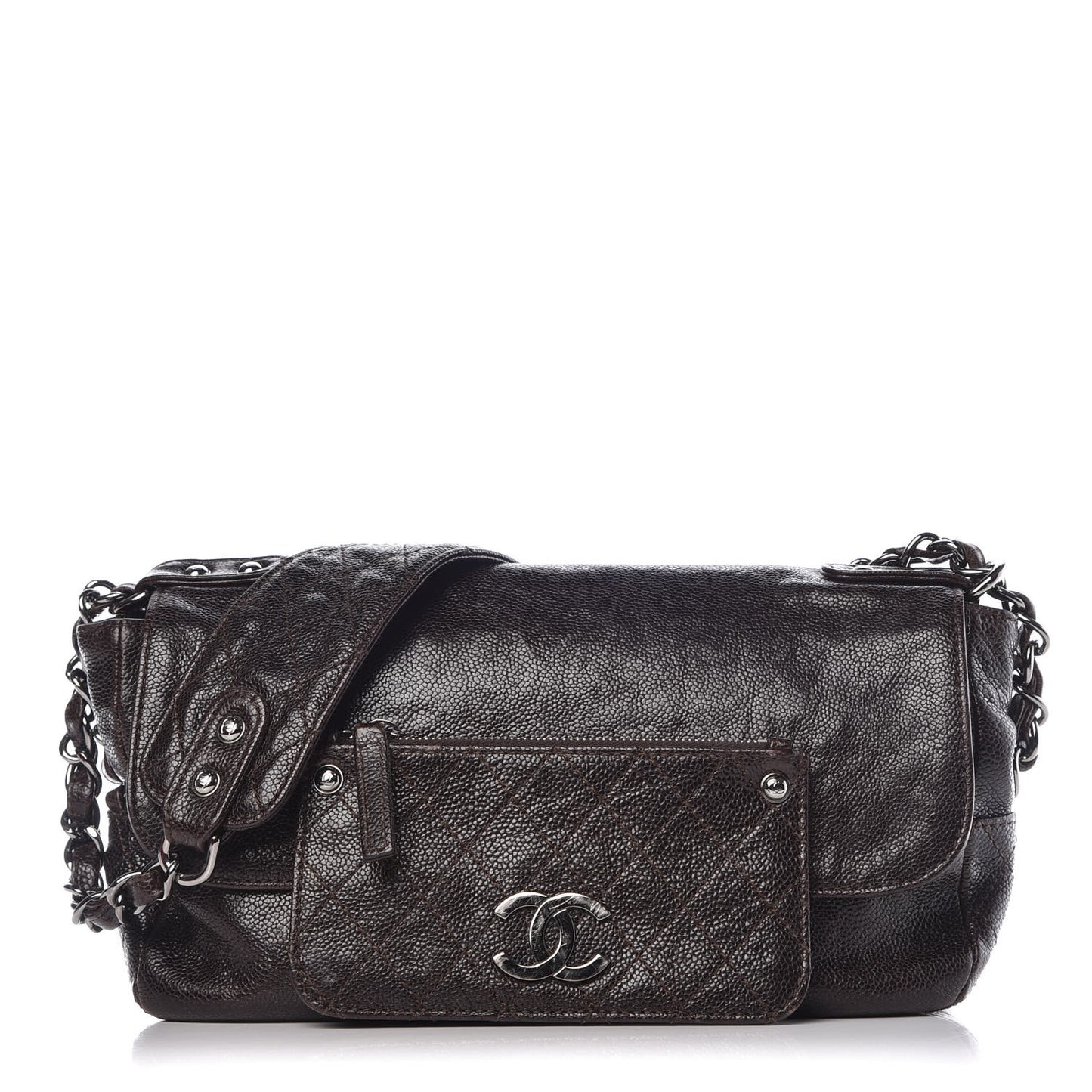Glazed Caviar Small Pocket In The City Shoulder Bag Brown