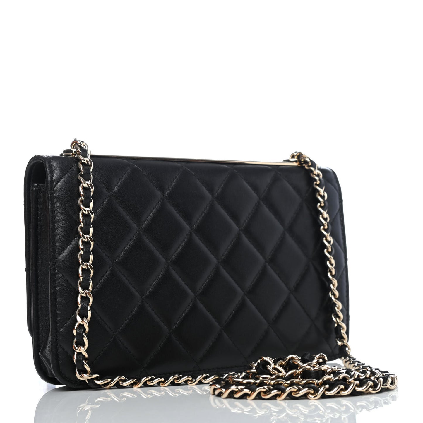 Lambskin Quilted Trendy CC Wallet On Chain WOC Black