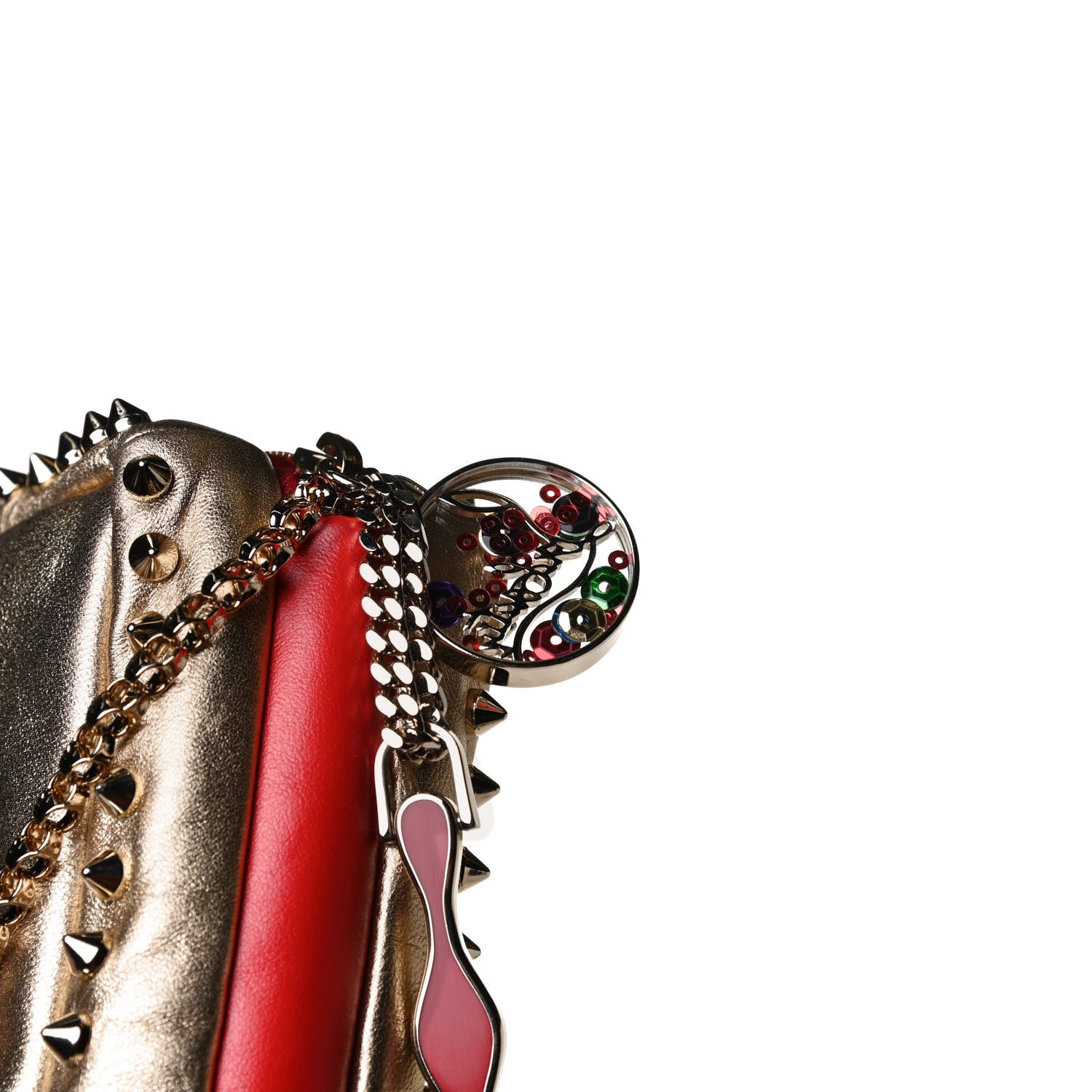 Christian Louboutin Metallic Nappa Spikes Piloutin Chain Pochette Gold 11 of 14