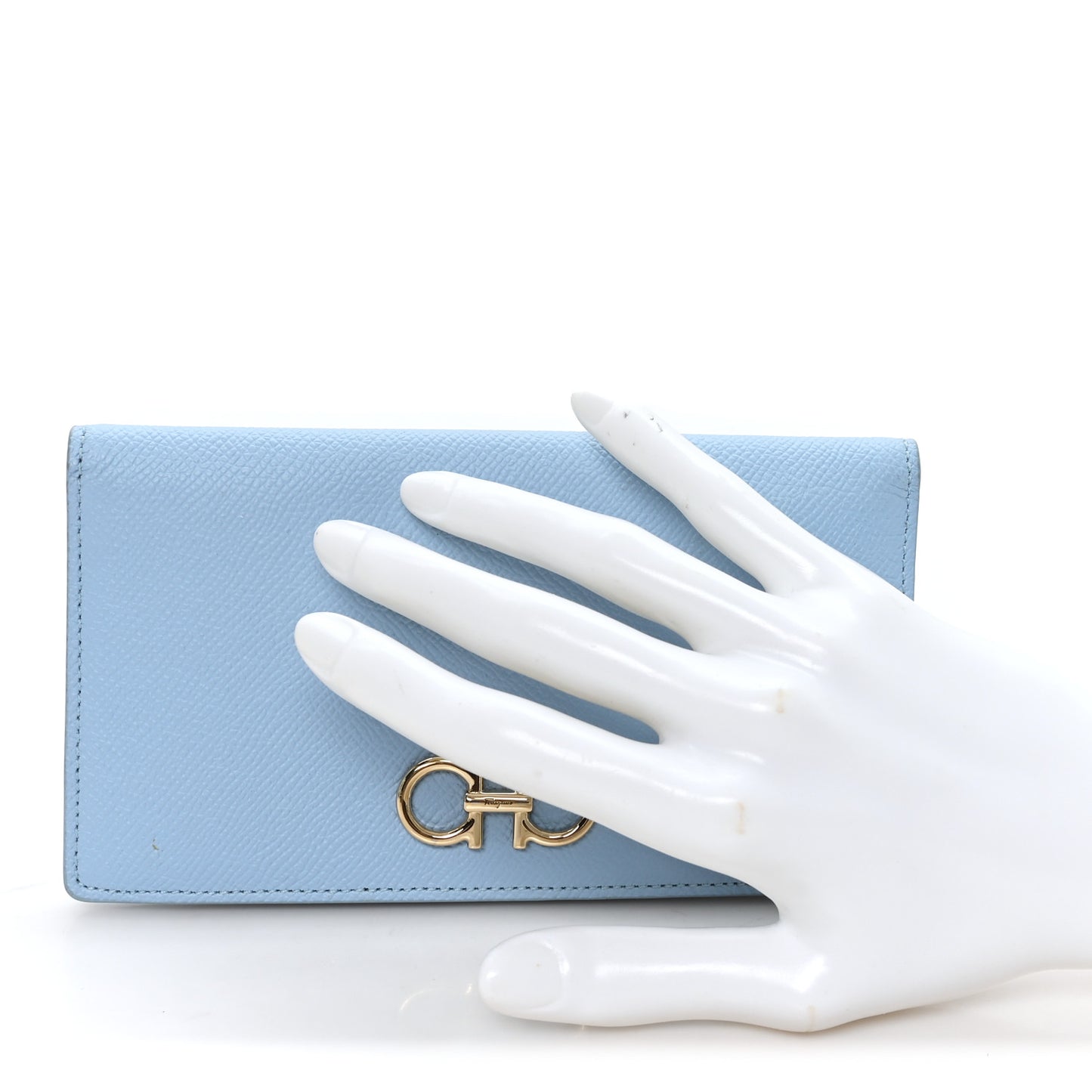 Grained Calfskin Gancini Continental Wallet Light Blue