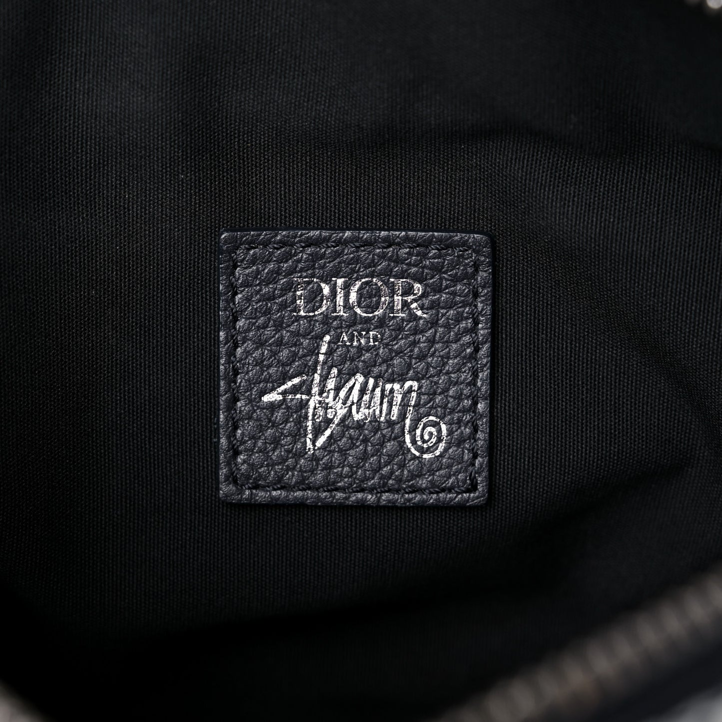 X SHAWN STUSSY Grained Calfskin Printed Mens Saddle Bag Navy Blue