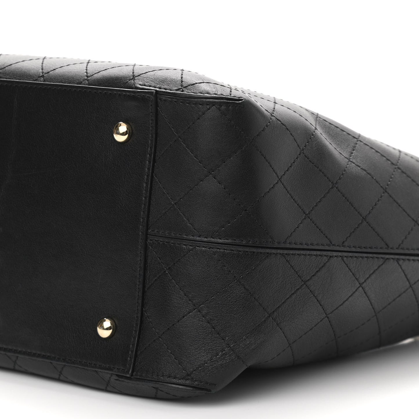 Calfskin Stitched Shopping Tote Black