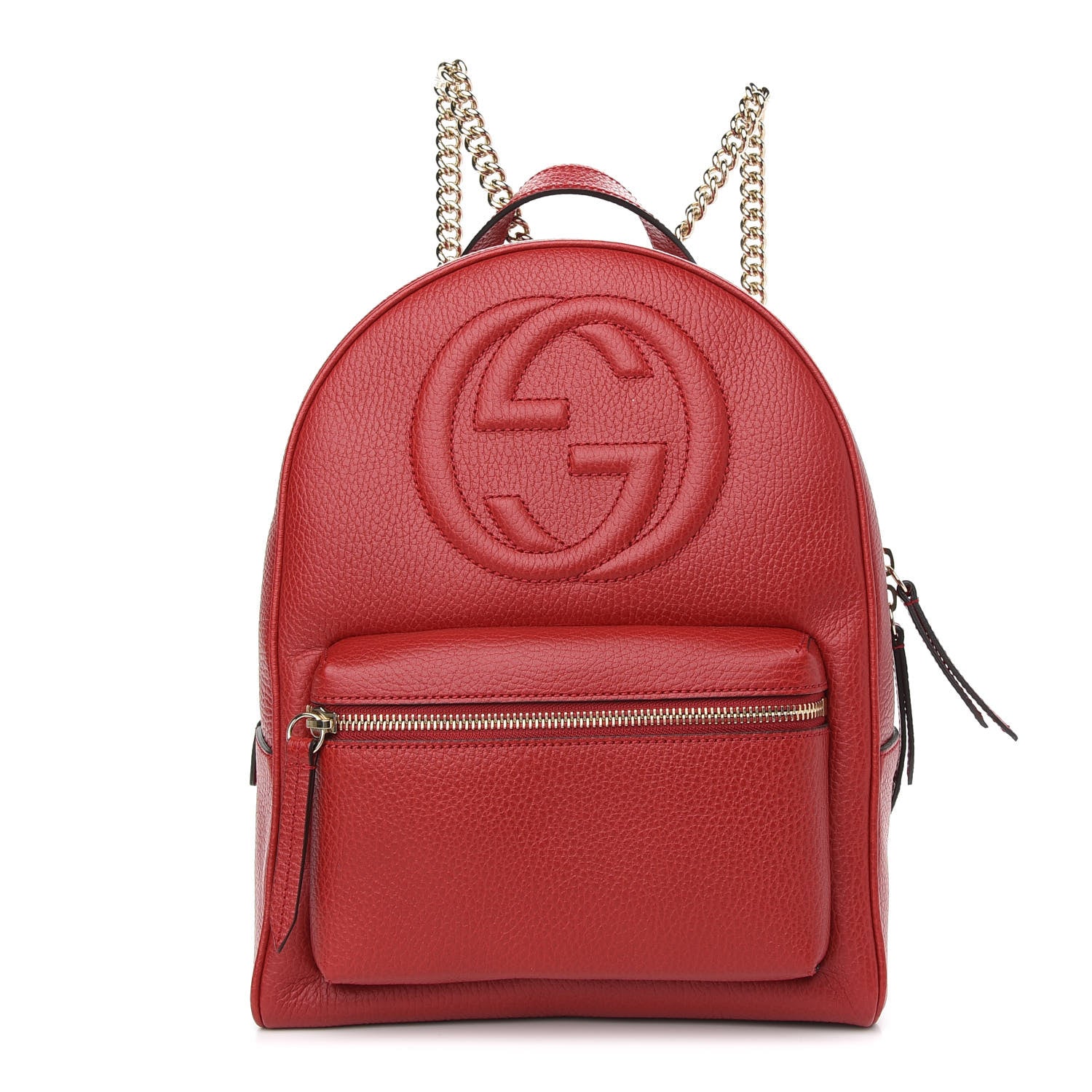 Gucci Pebbled Calfskin Soho Chain Backpack Hibiscus Red 1 of 9