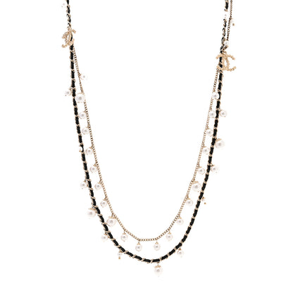 Chanel Lambskin Pearl CC Chain Multi Strand Necklace Black Gold 1 of 5