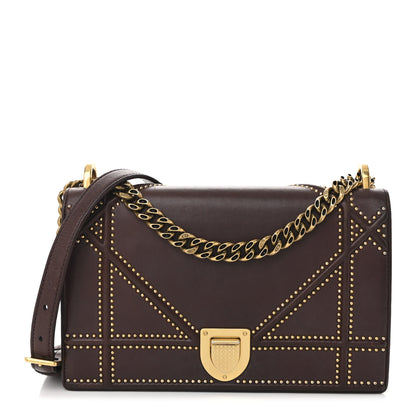 Christian Dior Lambskin Studded Medium Diorama Flap Bag Burgundy 2 of 23