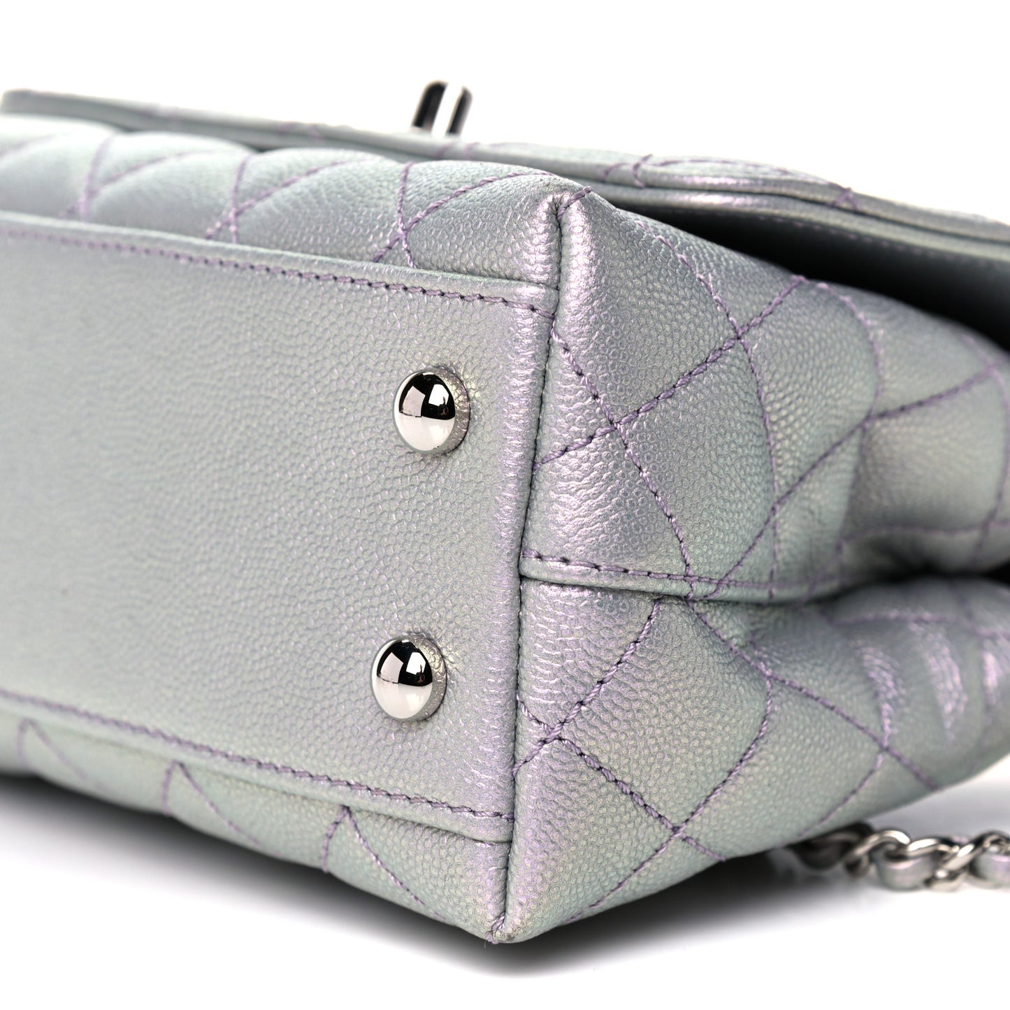 Iridescent Caviar Quilted Extra Mini Coco Handle Flap Purple