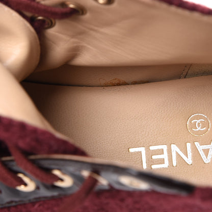 Chanel Tweed Calfskin CC Lace Up Short Boots 39.5 Burgundy 10 of 12