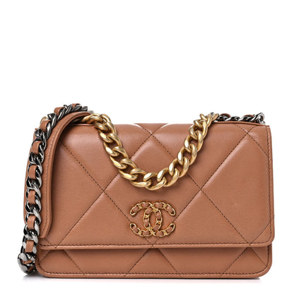 Chanel Lambskin Quilted Chanel 19 Wallet On Chain WOC Brown 1 of 12