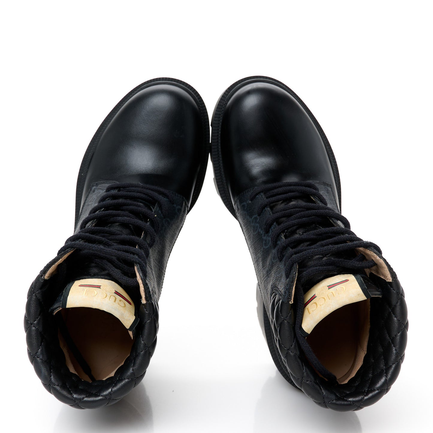 Apollo Calfskin GG Supreme Nappa Samoa Quilted Lace Up Ankle Boots 37 Black