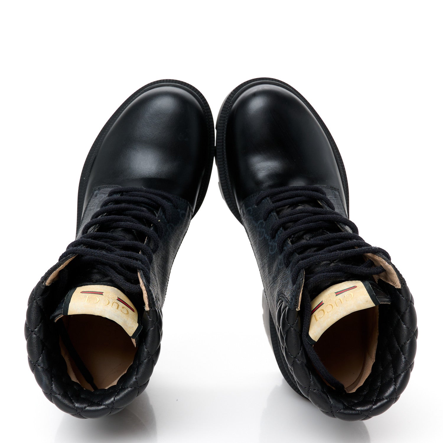 Gucci Apollo Calfskin GG Supreme Nappa Samoa Quilted Lace Up Ankle Boots 37 Black 2 of 11