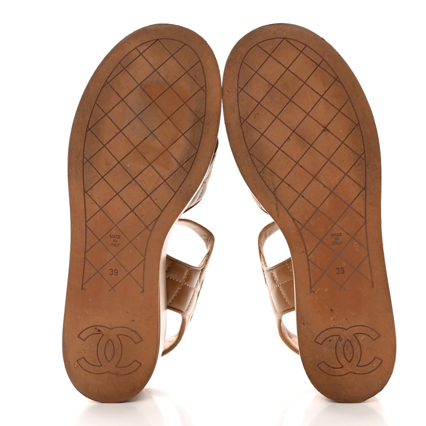 Lambskin Quilted CC Platform Sandals 39 Beige