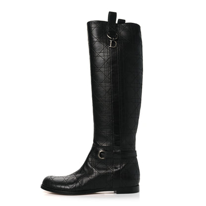 Christian Dior Lambskin Cannage Tall Flat Boots 37.5 Black 1 of 8