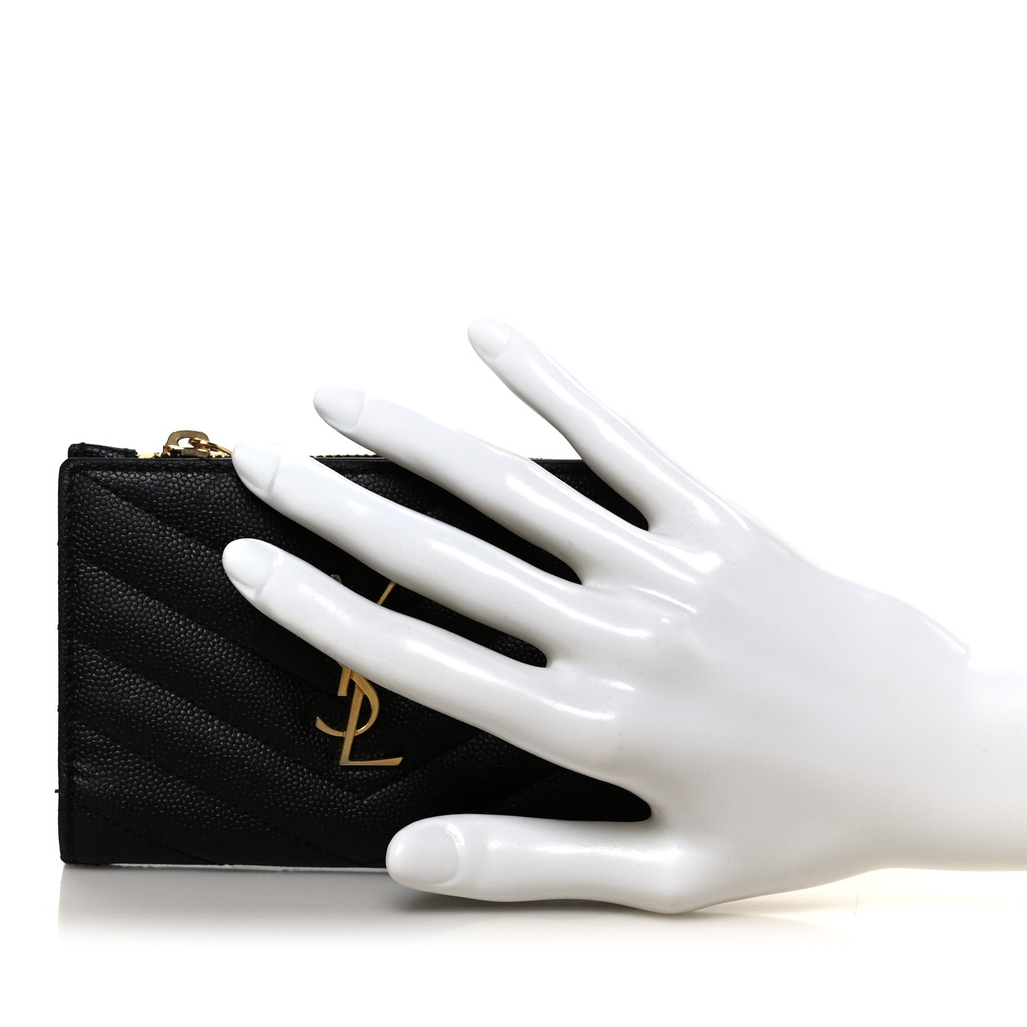 Saint Laurent Grain De Poudre Matelasse Chevron Monogram Zipped Two-Part Wallet Black 2 of 9