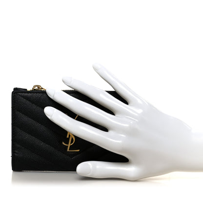 Saint Laurent Grain De Poudre Matelasse Chevron Monogram Zipped Two-Part Wallet Black 2 of 9