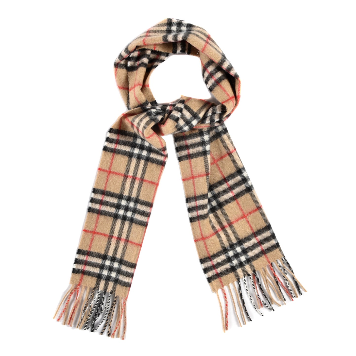 Cashmere Nova Check Fringe Scarf Camel