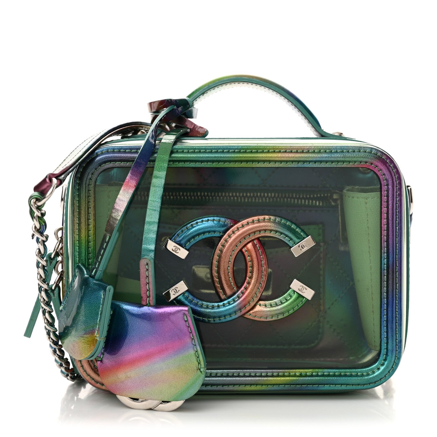 Chanel PVC Patent Calfskin Patent Lambskin Small CC Vanity Case Green 1 of 12