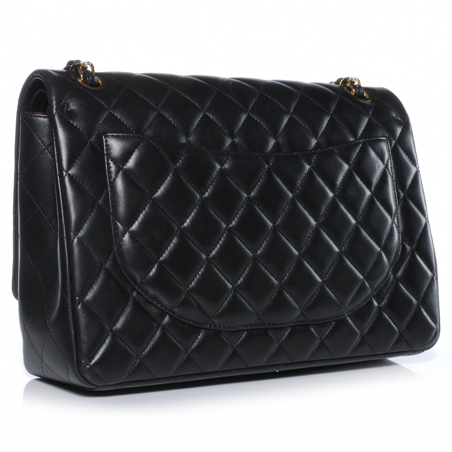 Lambskin Quilted Maxi Double Flap Black