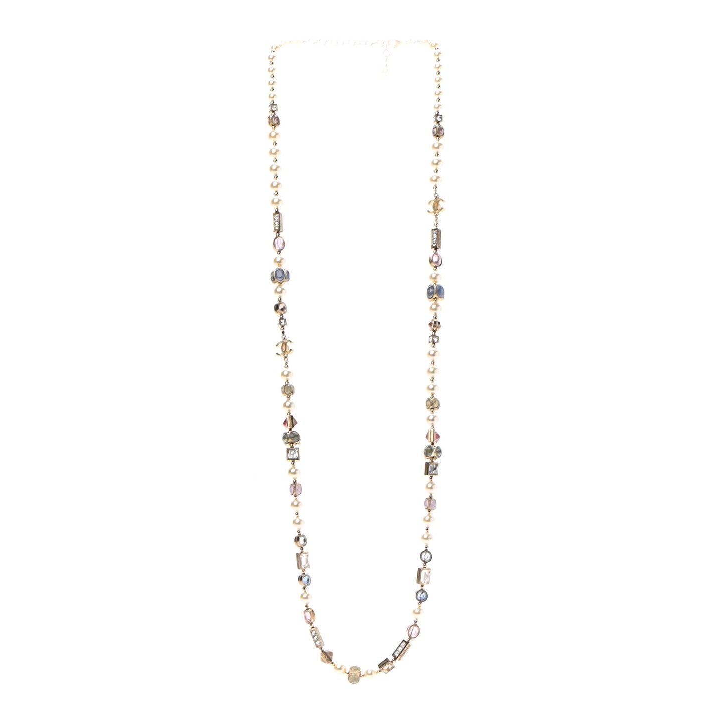Pearl Beaded CC Long Necklace Gold Multicolor