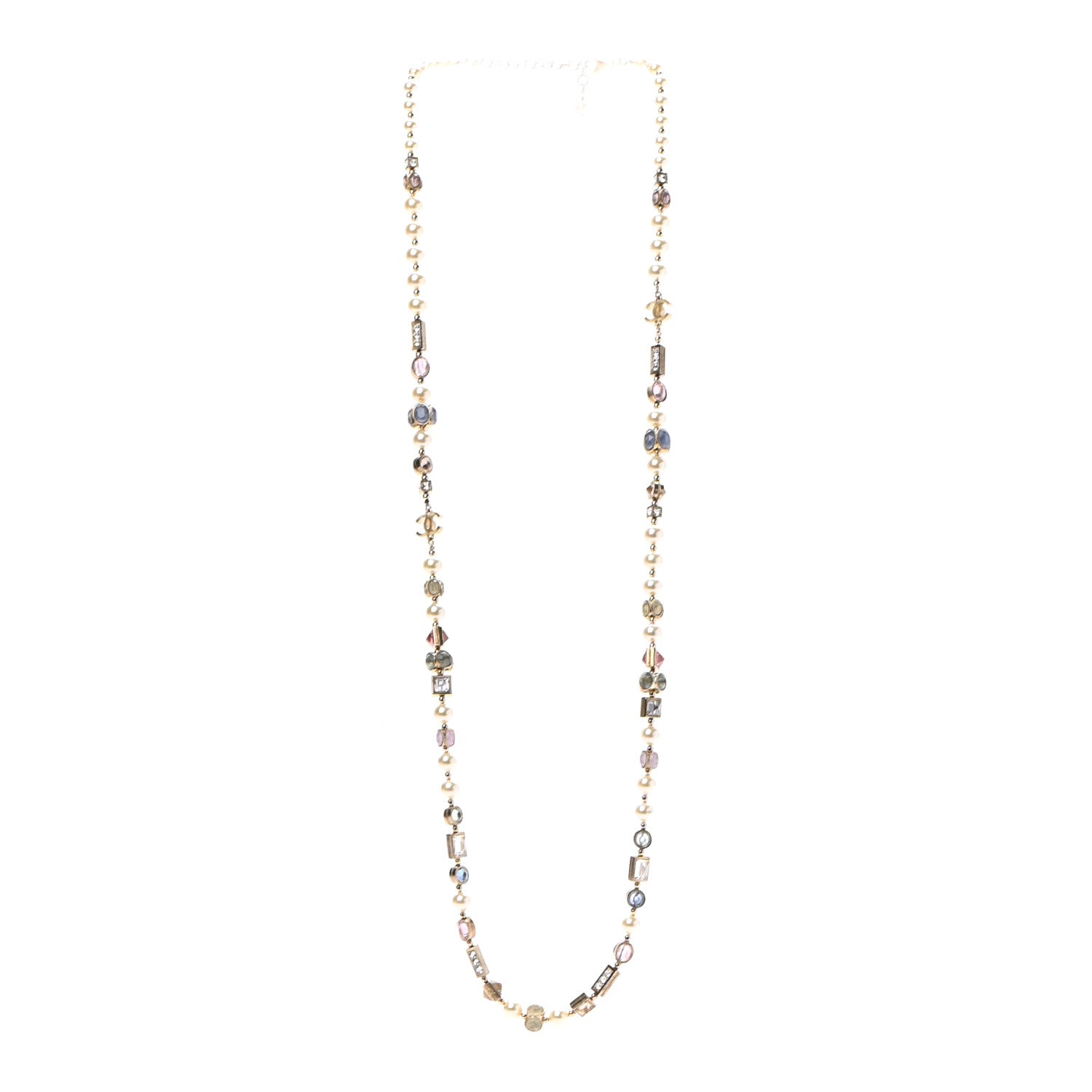 Chanel Pearl Beaded CC Long Necklace Gold Multicolor 3 of 5